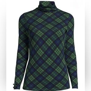 NWT Lands' End Green and Blue Plaid Turtleneck Top